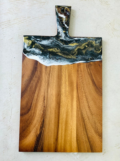 Resin Art Monochrome Acacia Wood Serving Board/Cheeseboard B