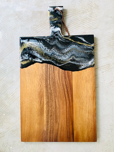 Resin Art Monochrome Acacia Wood Serving Board/Cheeseboard A